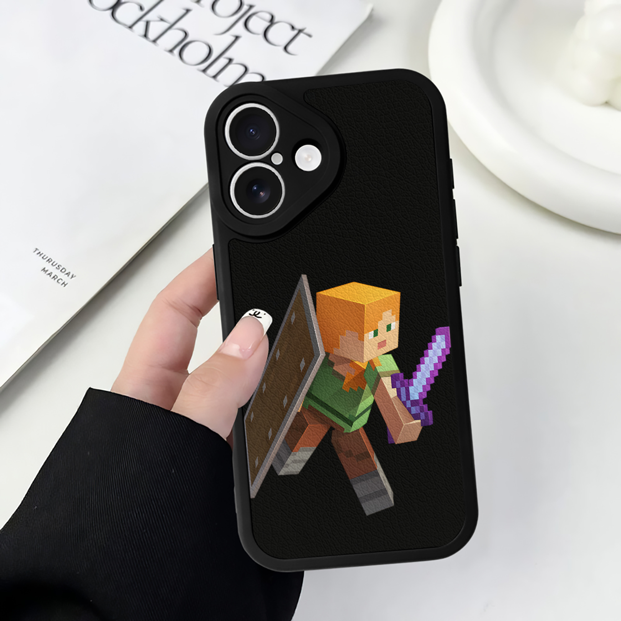 （画像用） マインクラフト ブロックの世界 Minecraft MC Block world 【iPhone 16シリーズ対応】シリコンスマホケース（レザー調） 材質：シリコン